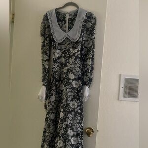 Vintage 70s Floral dress balloon sleeve prairie cottage academia whimsy goth S